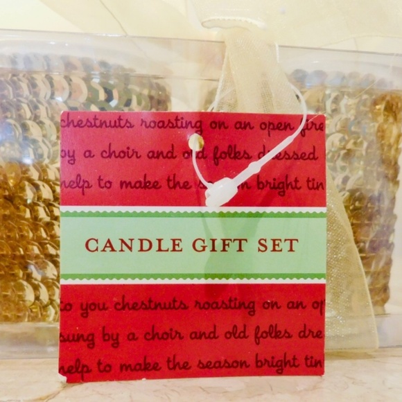 Candle Gift Set NEW 2 candles in Gold Sequin Candle Holders Boxed  Romantic! - Picture 1 of 2